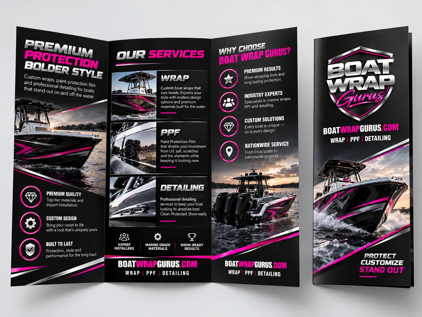 Boat Wrap Gurus trifold brochure mockup