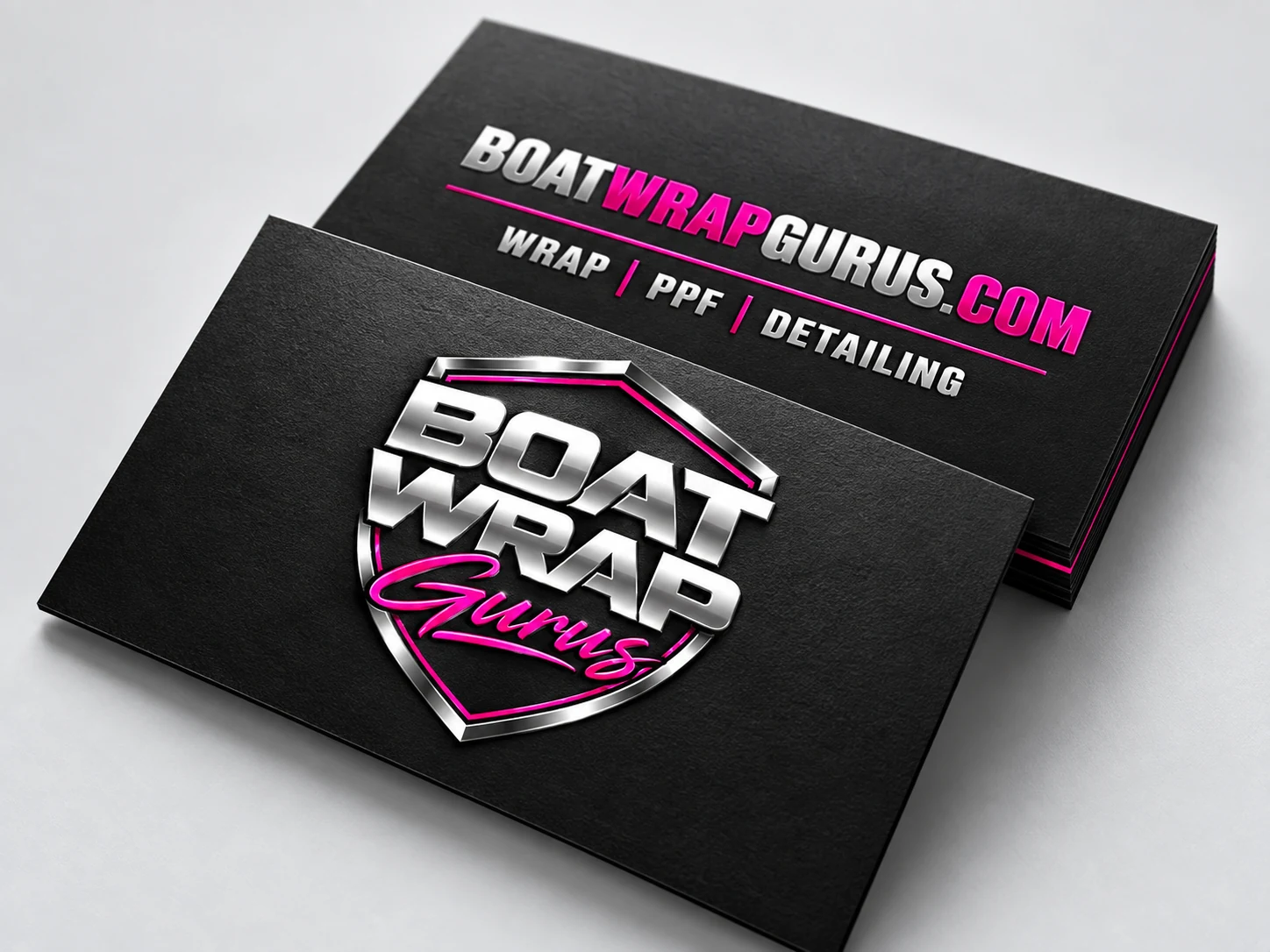 Embossed Boat Wrap Gurus business cards mockup