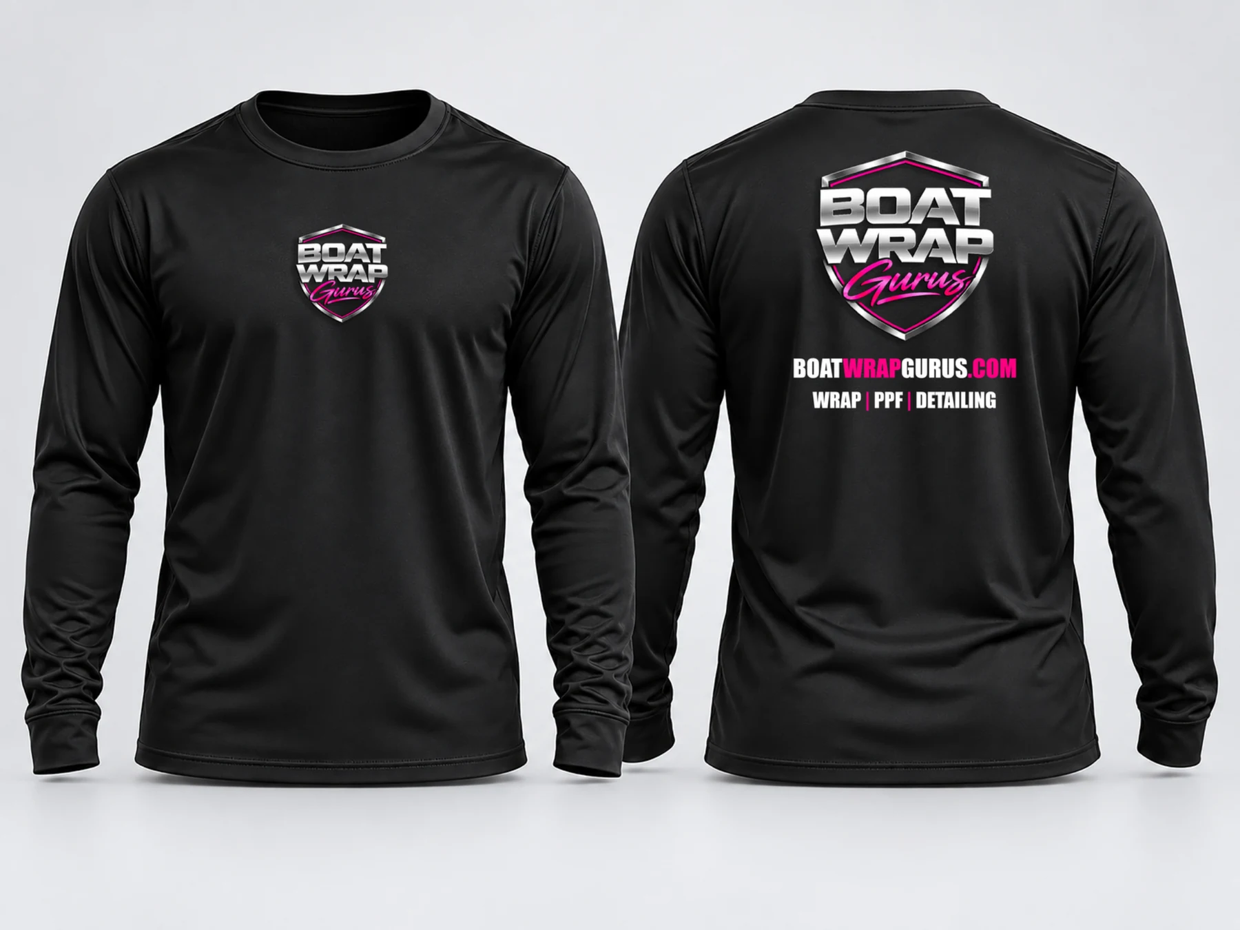 Long sleeve Boat Wrap Gurus shirt mockup